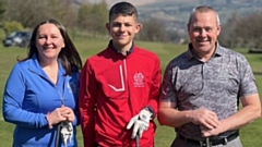 Saddleworth Captain Tony Isaacs, Lady Captain Kaye Orme and Junior Captain, Will Potts