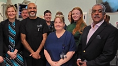 Pictured are (left to right): Leah Robins, David McLaughlin, Dr Khalid, Tammy Sutcliffe, Sarah Sellers, Faye Barnes and Dr George