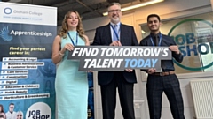 Ellie Hopwood (Digital Recruitment Apprentice), Alun Francis (Chief Executive and Principal) and Saad Gul (Business Administration Apprentice) launching Oldham College’s ‘Find Tomorrow’s Talent Today’ campaign