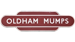 The totem sign, with 'Oldham Mumps' written on it, which is set to go up for auction