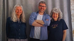 Matt Dean is pictured (centre) with podcast guests Geli Berg and Carol James