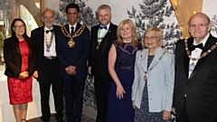 Top table guests were (left to right): Debbie Abrahams MP, Dr Ian Brett, President, Saddleworth Rotary; Zahid Chauhan OBE, Mayor of Oldham; Eric Russell, Rotary District Governor, Irene Russell, Rotarian; Linda Dawson, Councillor, Kevin Dawson, Chairman of Saddleworth Parish Council. Images courtesy of Gill Brett