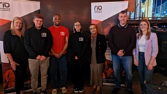 Pictured (from left) are: Findel Foundation’s exec sponsor Zoe Reuter; lead youth worker, Ryan Hunt; RFF’s Leo Brown, Victoria Lowe, Boshra Gjam and Gary Stannett; and head of Findel Foundation, Claire Woolley