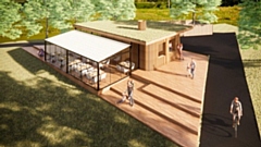 How the former public toilets in King George V Playing Fields in Uppermill would look after being developed into a cafe. Image courtesy of Creative Architecture/Grandpa Greene's