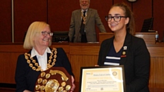 The Oldham Student of the Year for 2023 in the 16+ category was Scarlet Flood. She is pictured receiving her award from the then Mayor of Oldham, Councillor Elaine Garry