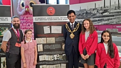 Pupils from Knowsley Junior School with Mayor of Oldham Councillor Dr Zahid Chauhan FRCGP OBE