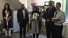 Pictured (left to right) are: Najma Khalid MBE, Cllr Shoab Akhtar, a Digital Skills learner, Sayyed Osman MBE and Jonathan Bell, Principal