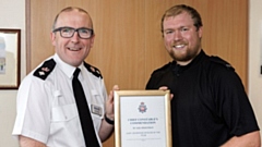 Lee Sweetman (right) is pictured with Chief Superintendent Chris Goodman-Bowen