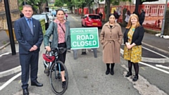 Cllr Goodwin, Dame Sarah, Cllr Shah and head teacher Sue Holt are pictured at the school