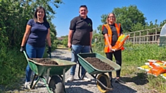 FCHO's volunteers (left to right) Sarah Hutchings, Liam Hodgson and Naomi Martin-Smith volunteering at the GROWE Project