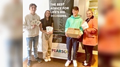 Pictured are (left to right): Oldham Hulme Grammar School students Joel Birtles, Acacia Seward, and Spencer Froggatt with Victoria Marshall, Head of Residential Conveyancing at Pearson Solicitors and Financial Advisers