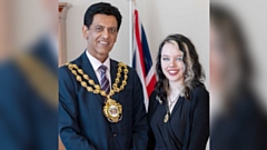 The mayor of Oldham, Councillor Zahid Chauhan, with new youth mayor of Oldham, Charlotte Clasby