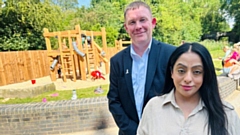 Cllr Shah and Cllr Goodwin next to the new play area at Daisy Nook