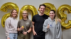 Robyn, Scarlett, Josh and Ella celebrate their successes at Oldham Hulme Grammar School. Images courtesy of OHGS