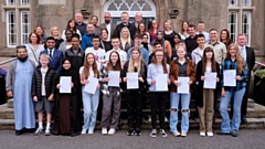 What a celebration: Blue Coat pupils celebrate their GCSE results earlier today