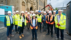 Oldham Council Leader, Councillor Arooj Shah, pictured with some of the Old Library restoration team