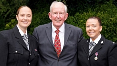 Jenna and Emma Millward are pictured with David, whose life was saved