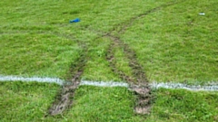 Some of the damage made by quad bikes on the Higginshaw pitch