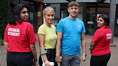 Pictured (left to right) are: Salsha Sampat (Year Two Medical student), Courtney Ormrod (Ambassador, Endometriosis Awareness North), Patrick Mannings (Volunteer, Endometriosis Awareness North) and Aapyanyani Reddy (Year Two medical student)