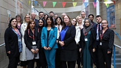 Guest speakers Lubna Shuja and Pamela Walsh with local solicitors and trainees