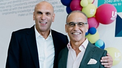 Simon Showman (left), Chief Executive of Ultimate Products, is pictured with retail tycoon Theo Paphitis at the Paris launch event