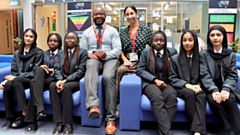 Rubbi Bhogal-Wood and Reddy Lenge are pictured with Royton and Crompton pupils