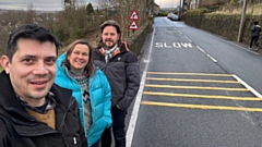 Pictured are (left to right): Councillors Sam Al Hamdani, Alicia Marland and Mark Kenyon at Under Lane in Grotton