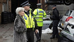 Greater Manchester’s Deputy Mayor, Kate Green, pictured (left) at the scrap yard in Chadderton