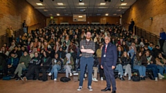 Pictured (left) is Jack Evans, Curriculum Area Leader for Humanities, alongside Stuart Ferster, son of the late Holocaust survivor, Chaim Ferster