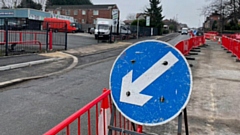 The cycle lane under construction, near Globaltyre in Castleton