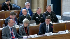 Greater Manchester mayor Andy Burnham pictured (front, right) at a Police, Fire and Crime Panel meeting last year