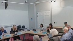 A scene from an Oldham Council cabinet meeting recently - in a new room at the J R Clynes building