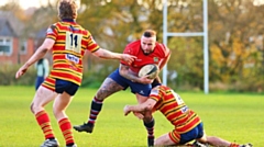 Louis Fitton makes a break for Oldham. Image courtesy of Tim Abram