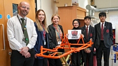 Some of the team with Mr Brown, Katie Wainwright, HR Business Partner at Diodes and Katie Greenwood, Learning and Development Manager at Diodes
