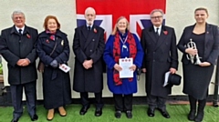 Pictured are service participants David Needham (event organiser), Cllr Pam Byrne, Paul Sykes, Mrs Susan Smith, Roger Fielding and Vicky Prescott. Image courtesy of Robert Cragg