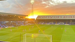 The sun sets over Boundary Park as Latics home in on a 3-1 Cup victory against Northampton. Image courtesy of Joe Smedley