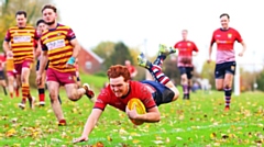 Ryan Lord dives over for a try. Image courtesy of Tim Abram