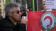 Nader Awaad, Chair of the IWGB Private Hire Drivers, pictured at another drivers' protest event in London. Image courtesy of IWGB
