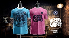 Cool as... the new Uppermill FC Inspiral Carpets-sponsored shirts are now available to purchase