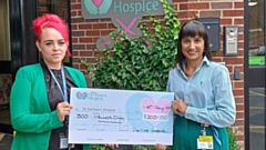 Visiting Angels Manchester East honours two cherished clients by giving back to the hospice that supported their final days. Pictured are Roxie Taj (right, Managing Director) and Jodie Harthan (Care Coordinator)