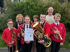 Photo: Left to Right :
Naomi Chamberlain, Jenny Wood (Band Secretary), Phoebe Garlick, Finn Ashwell Pugh, Joseph Ridyard, Steve Beardmore (Musical Director), Owen Bryars