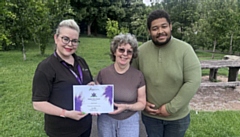 FCHO Neighbourhood Co-ordinator for Shaw Rebecca Poff, volunteer Janet Nuttall and Parish Councillor for Shaw and Crompton Joe Beeston